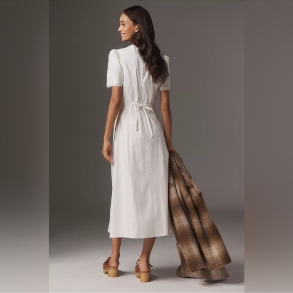 NWOT Reformation Alida Button Front cotton Midi summer white dress sz 12 - Picture 3 of 10